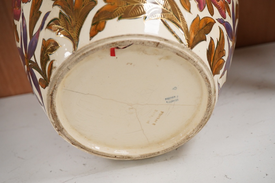 A Hungarian Fischer pottery jardiniere, 26cm